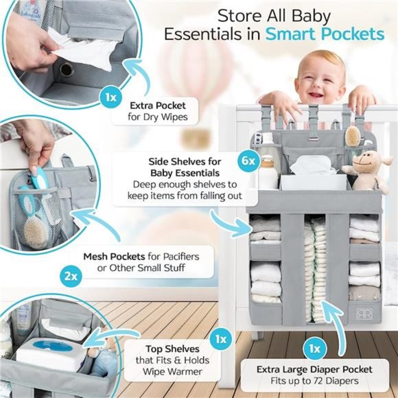 XL Hanging Diaper Caddy Organizer – Reinforced Diaper Stacker for Crib - Picture 2 of 6